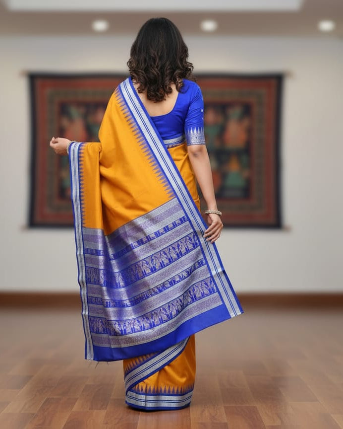 Orange Blue Buti Bomkai Silk Saree