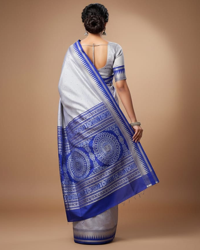 Lavender Blue Buti Bomkai Silk Saree
