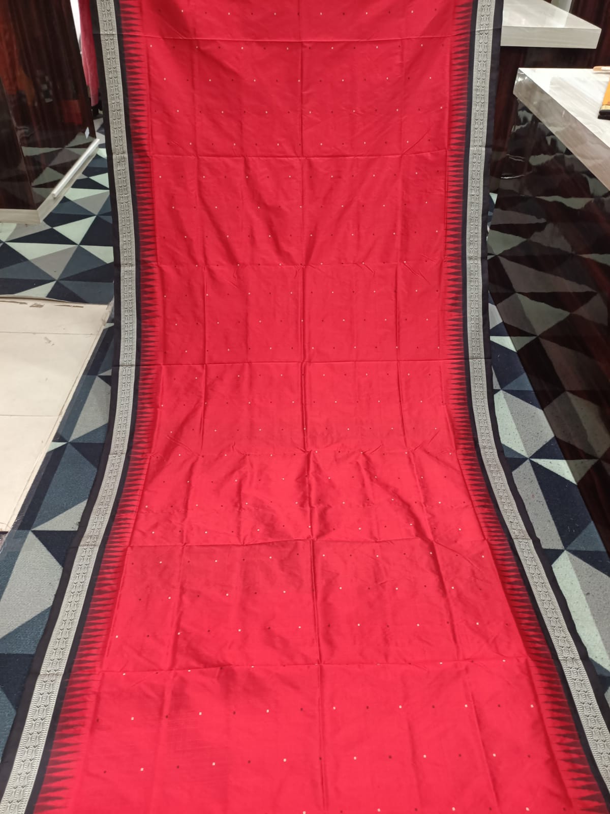 Red Black Buti Bomkai Silk Saree