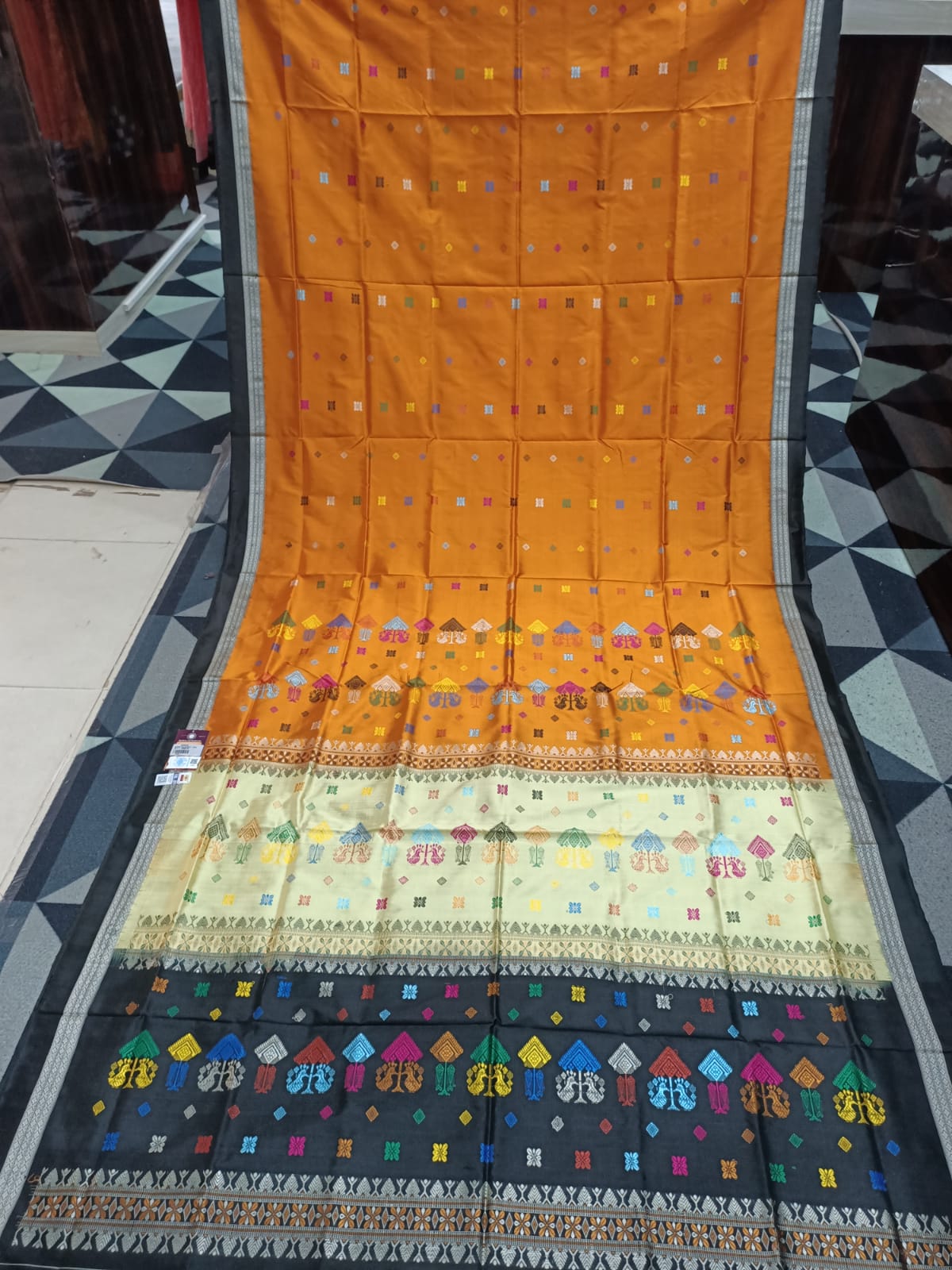 Yellow Multi Colour Teracota Design Bomkai Silk Saree