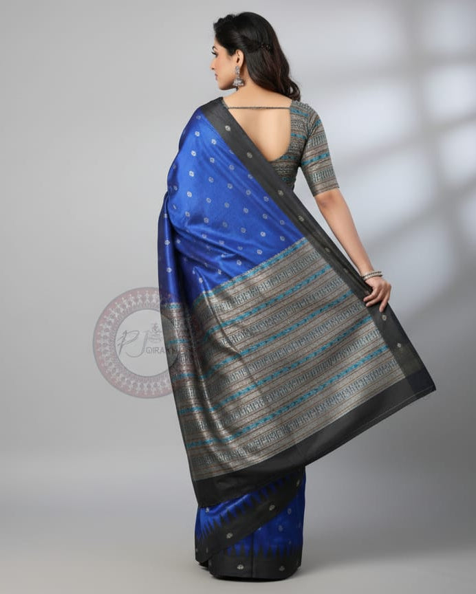 Blue Black Kalashi Plan Border Bomkai Silk Saree