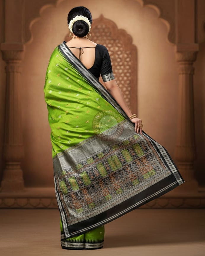 Green Black Tribal Bomkai Silk Saree
