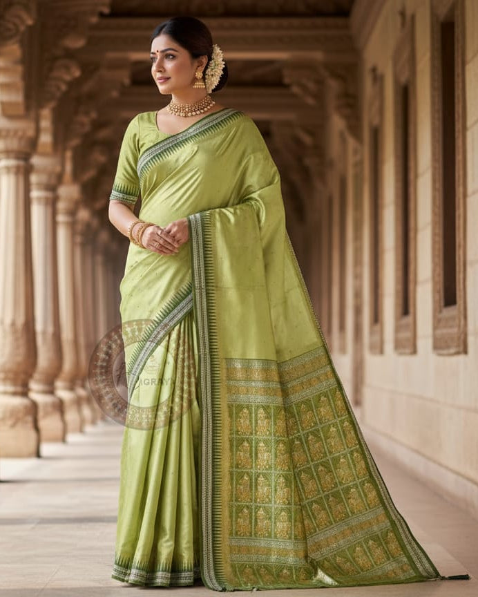 Mehendi Green Buti Bomkai Silk Saree