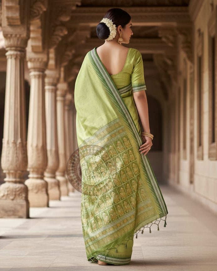 Mehendi Green Buti Bomkai Silk Saree
