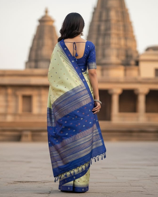 "Pista Blue Matsya Kachhap Bomkai Silk Saree: Timeless Elegance and Vibrant Hues"