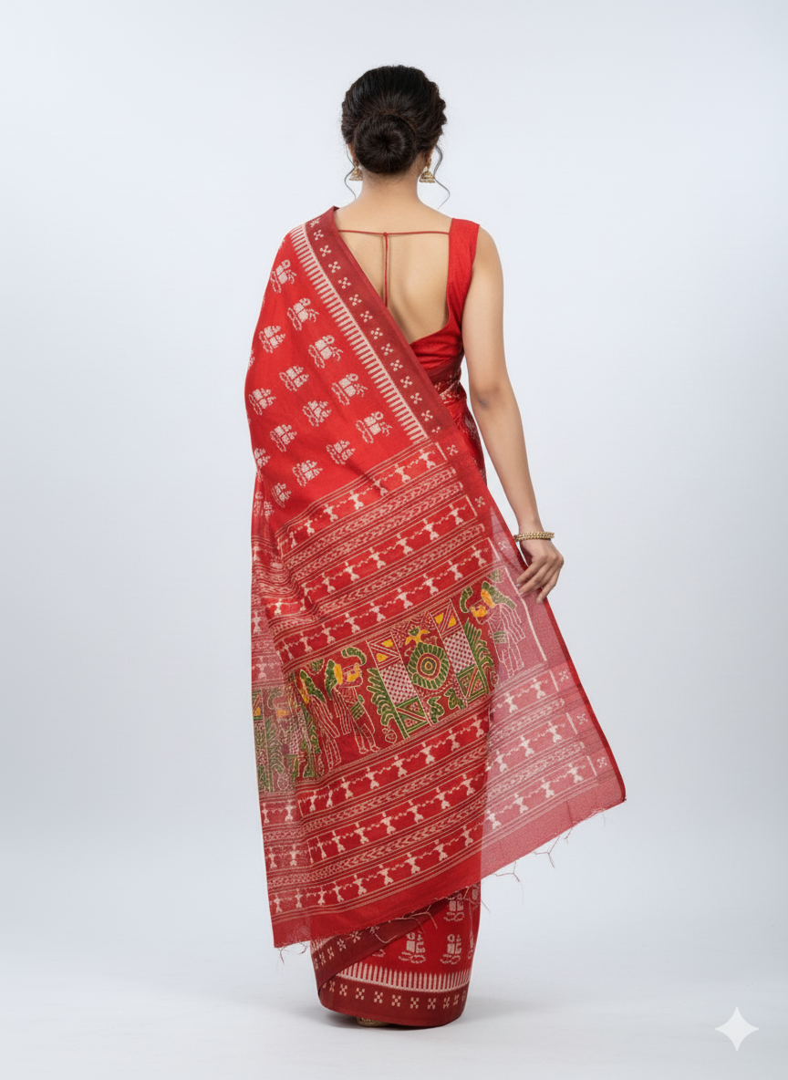 Red Boita Design Mulberry Silk Saree
