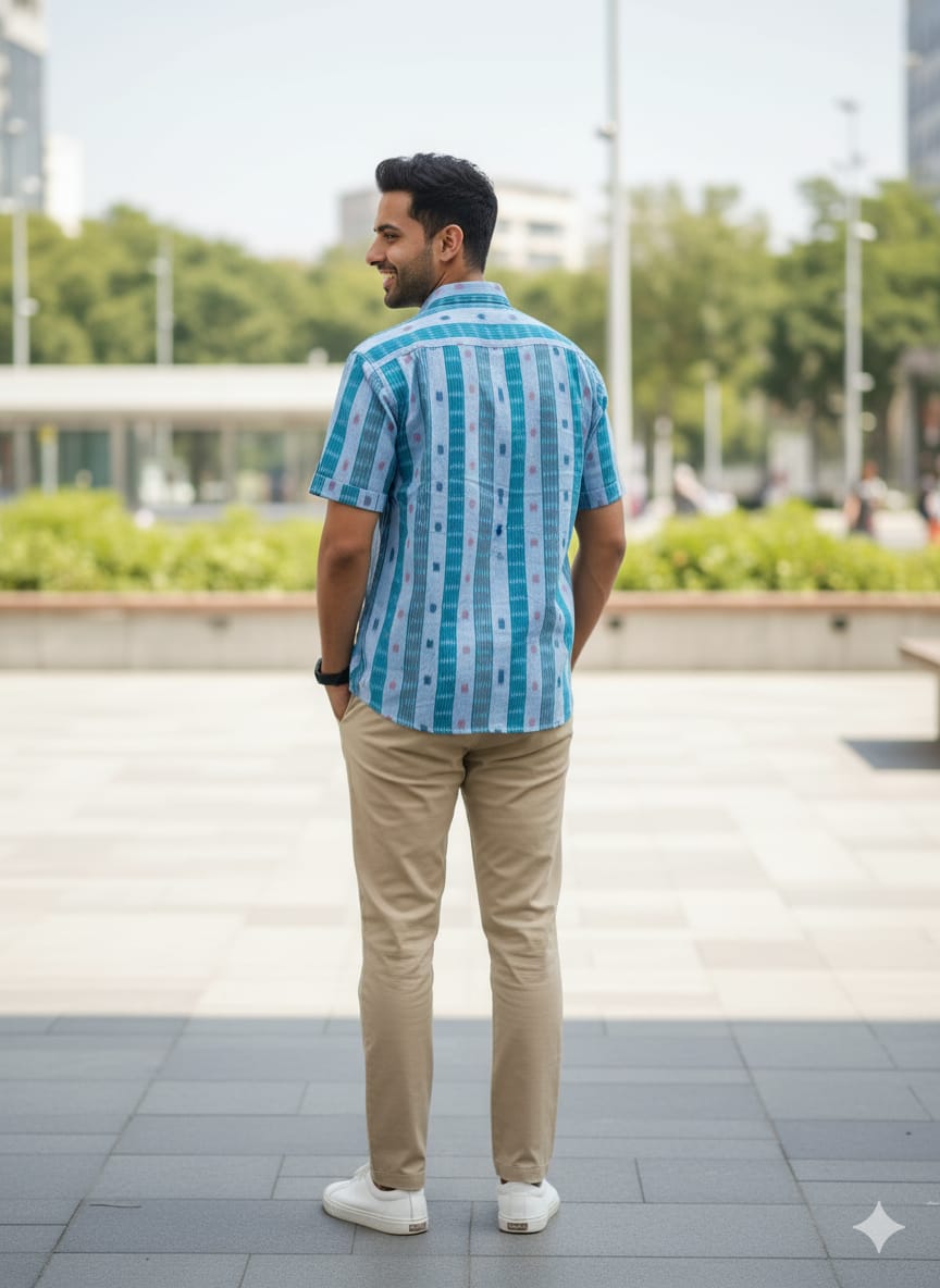 Sky Tipa pasapali Odisha Handloom Men's Half Shirt