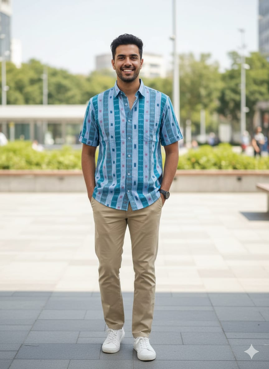 Sky Tipa pasapali Odisha Handloom Men's Half Shirt