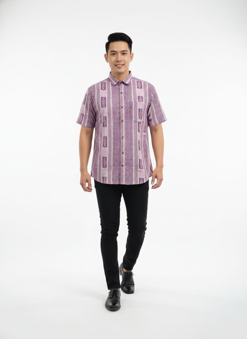 Purplish Flower Design Ikat Odisha Handloom Half Shirt