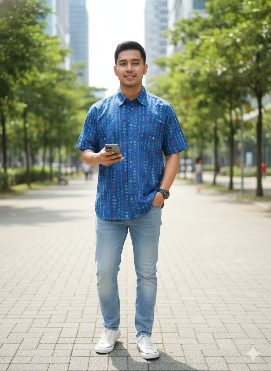 Indigo Blue Lata Disign  Odisha Handloom Men's Half Shirt