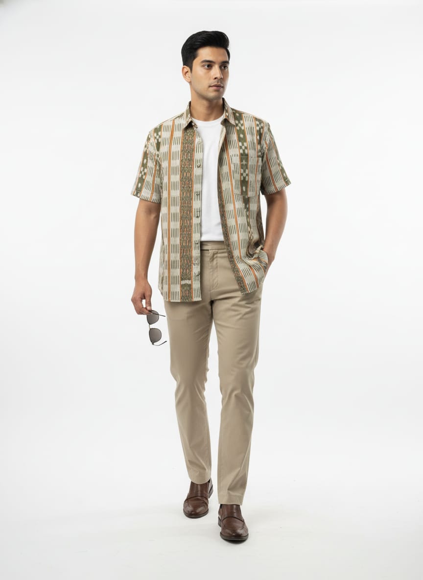 Mehendi Green  Checks Pasapali Odisha Handloom Men's Half Shirt