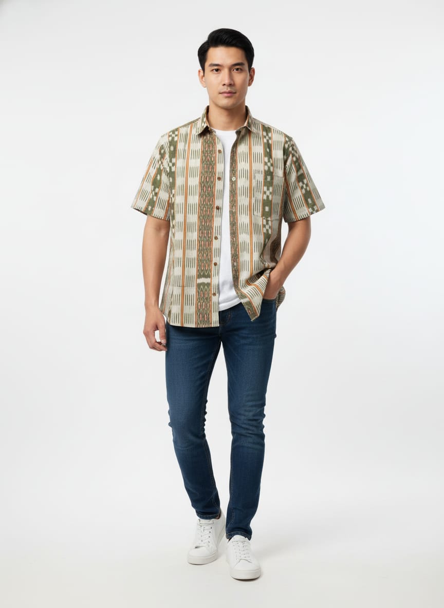 Mehendi Green  Checks Pasapali Odisha Handloom Men's Half Shirt