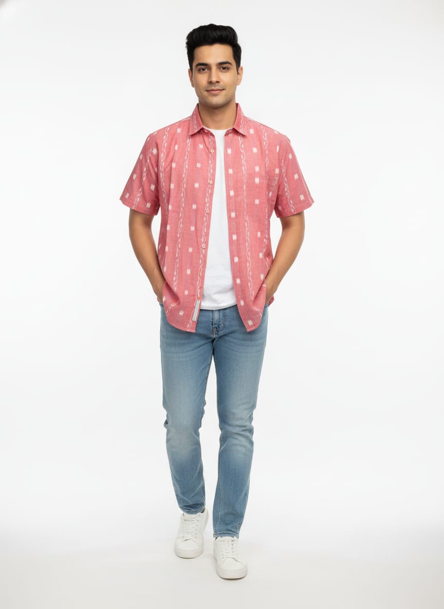 Pink Tipa Pasapali Odisha Handloom Men's Half Shirt
