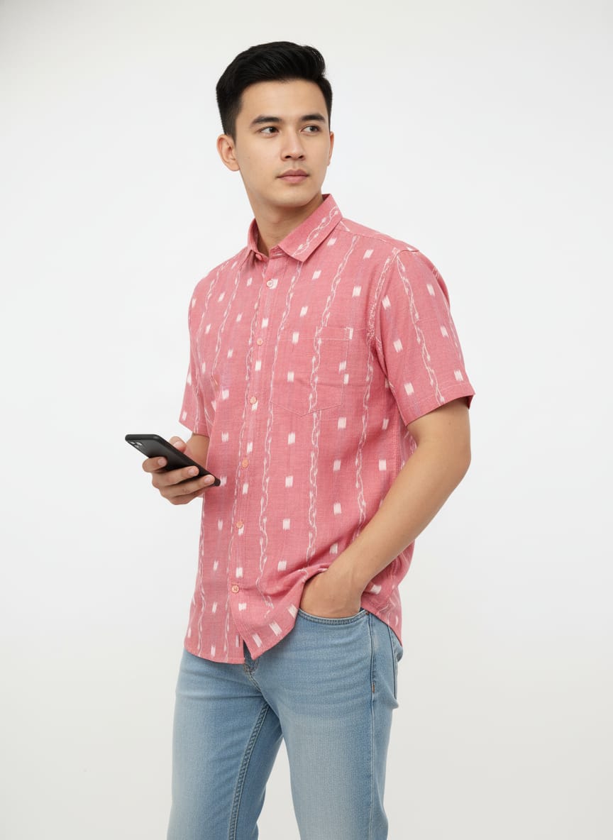 Pink Tipa Pasapali Odisha Handloom Men's Half Shirt