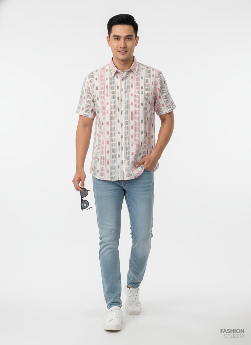 White Grey Tipa Pasapali  Odisha Handloom Men's Half Shirt