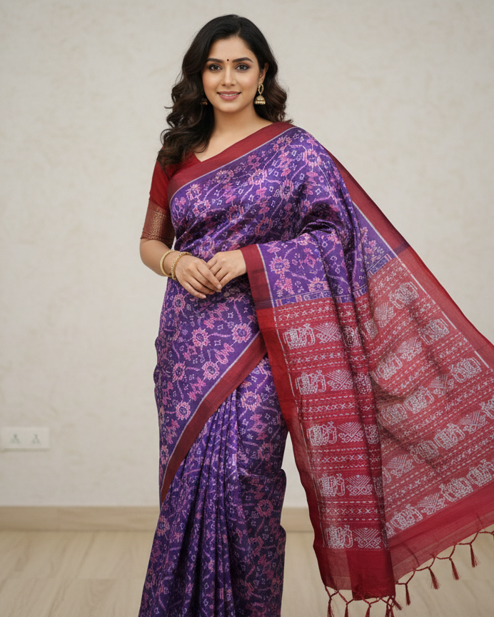 Purple Maroon Pasapali Design Mulberry Silk Saree