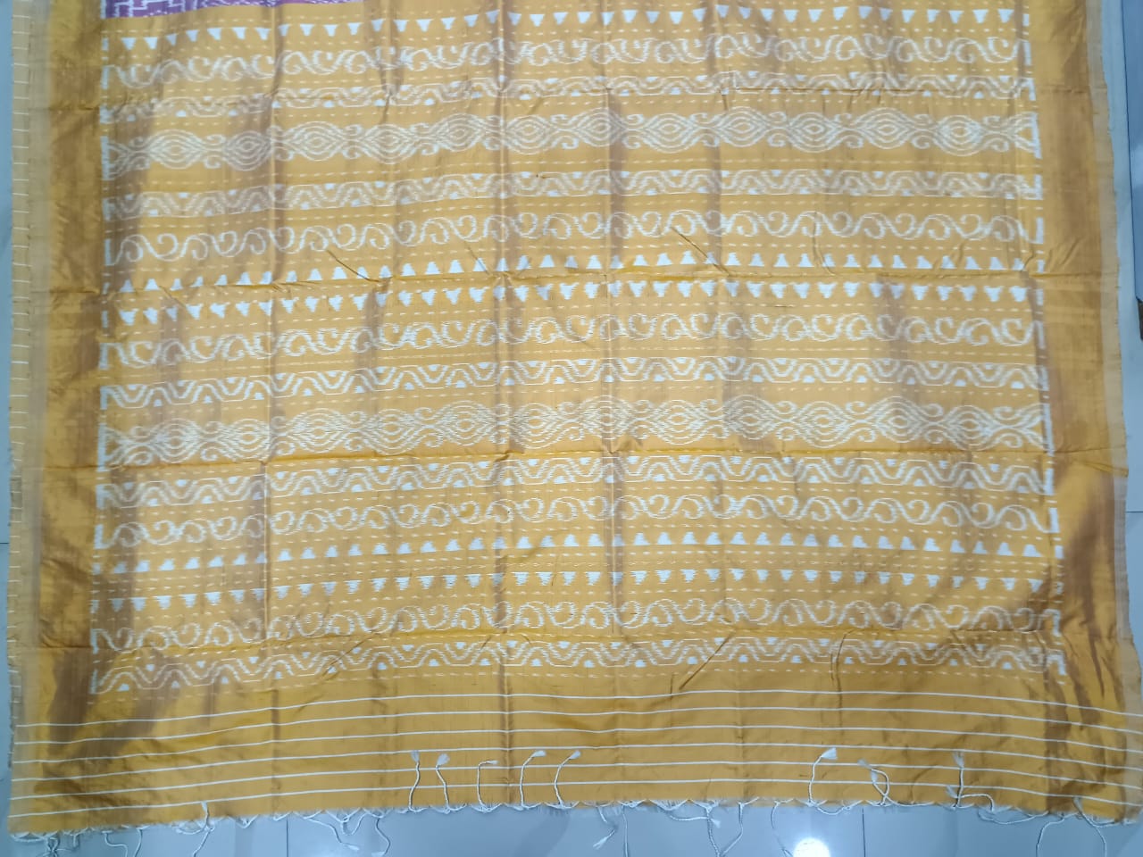 Maroon Mustard Yellow Patola Design Mulberry Silk Saree