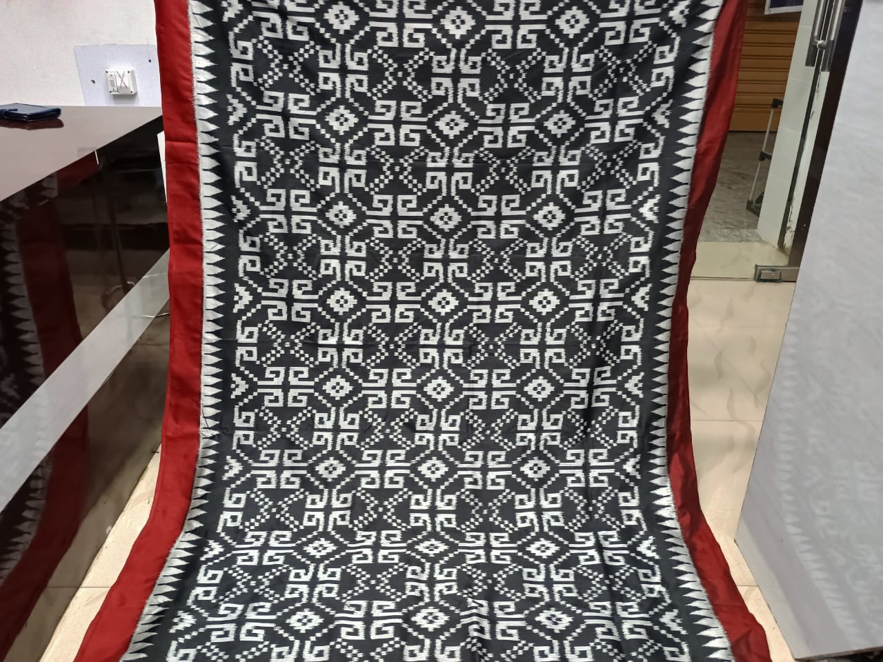 Black Maroon Telia Rumal Design Mulberry Silk Saree