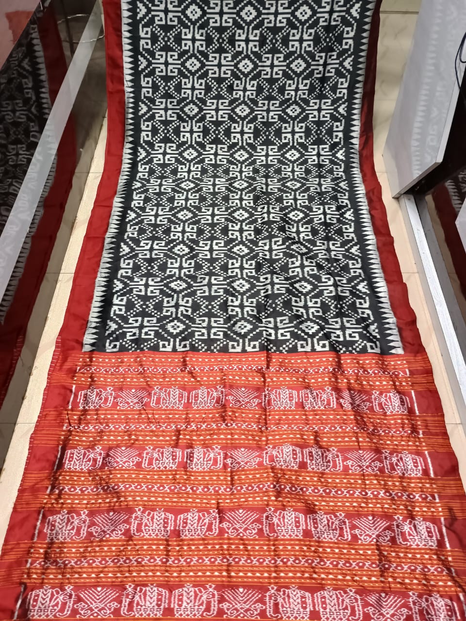 Black Maroon Telia Rumal Design Mulberry Silk Saree