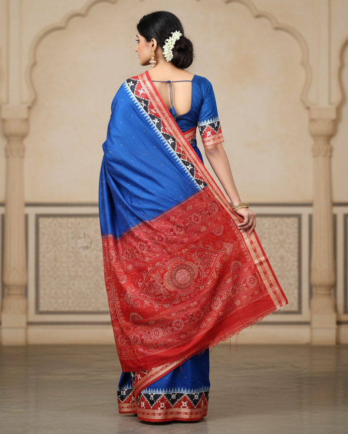 Blue Maroon Buti Handloom Sambalpuri Cotton Saree