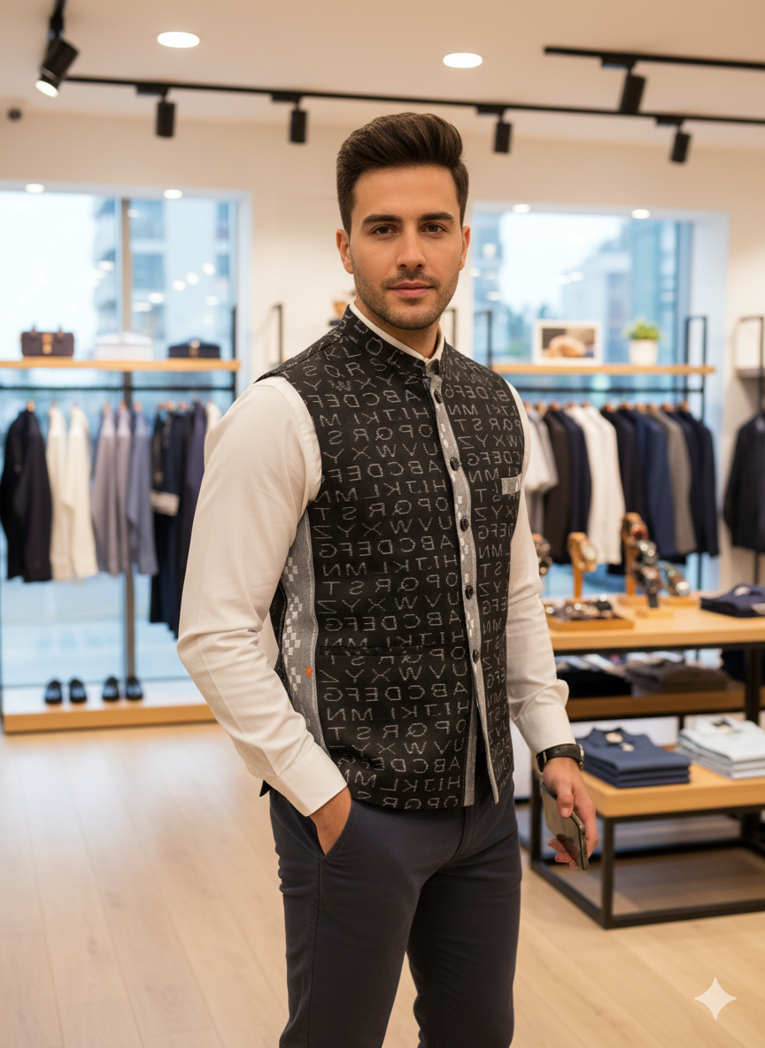 Black Grey English Alphabet Men’s Jacket