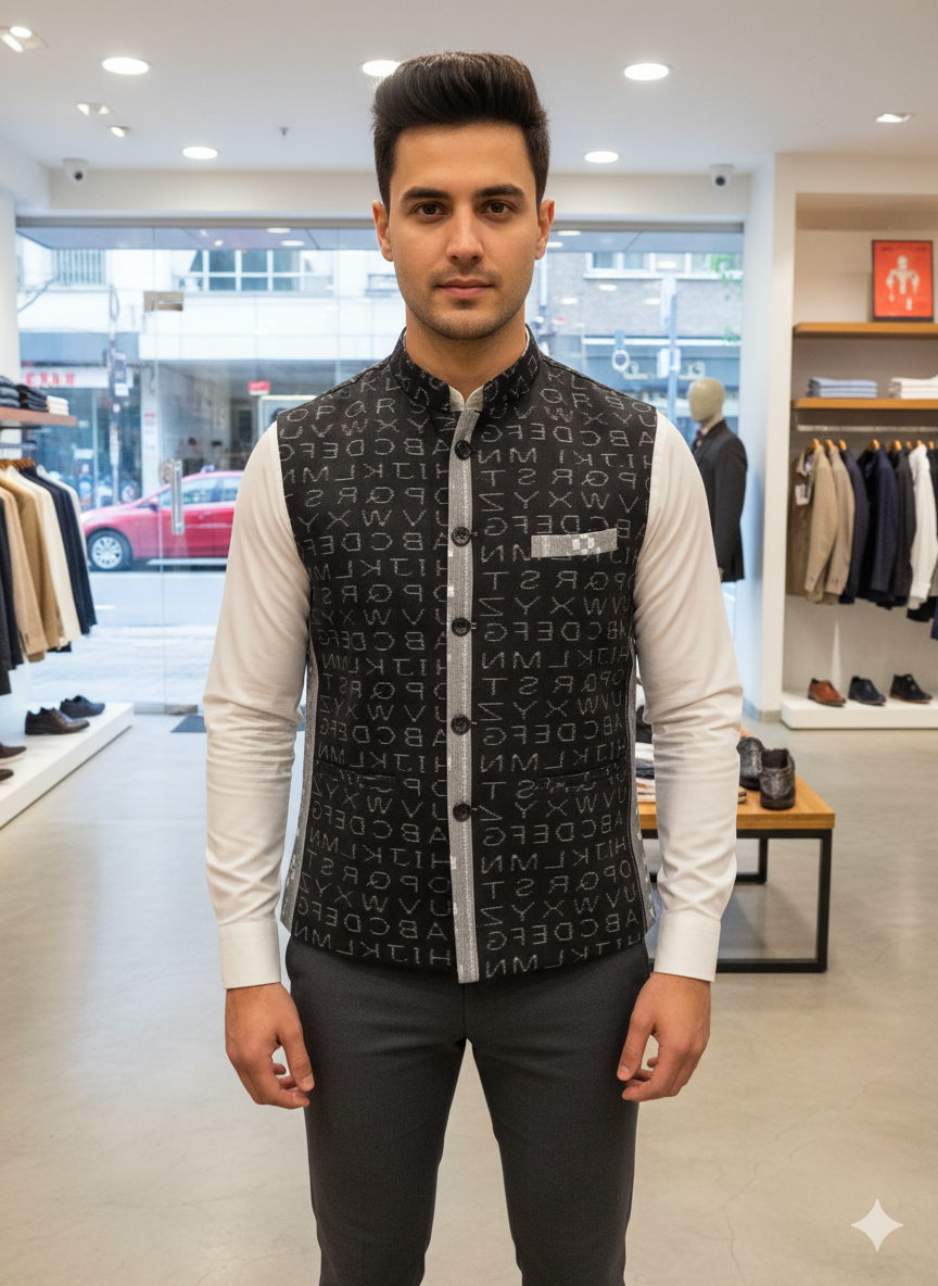 Black Grey English Alphabet Men’s Jacket