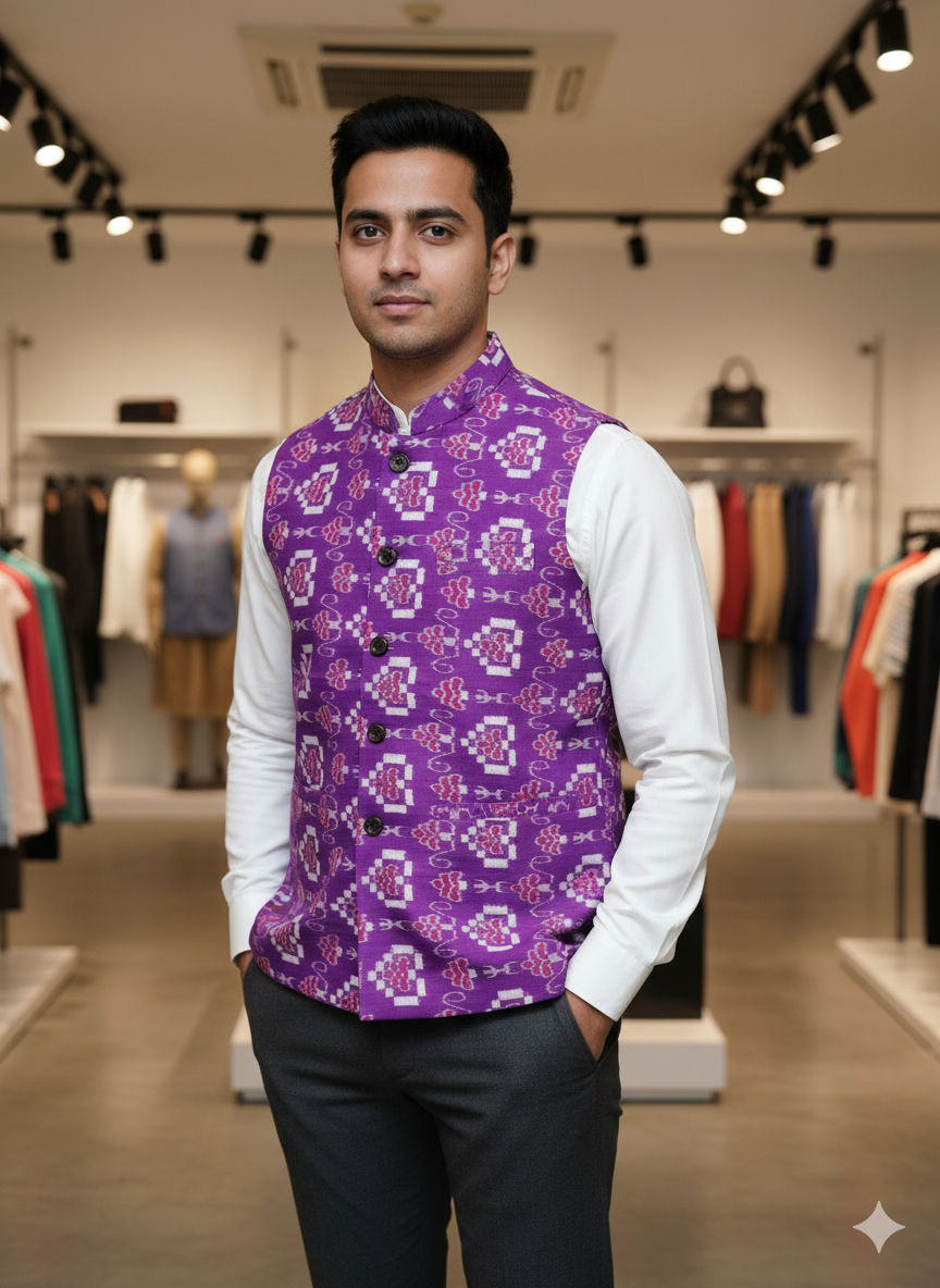 Purple Pasapali And Flower Bandha Men’s Jacket