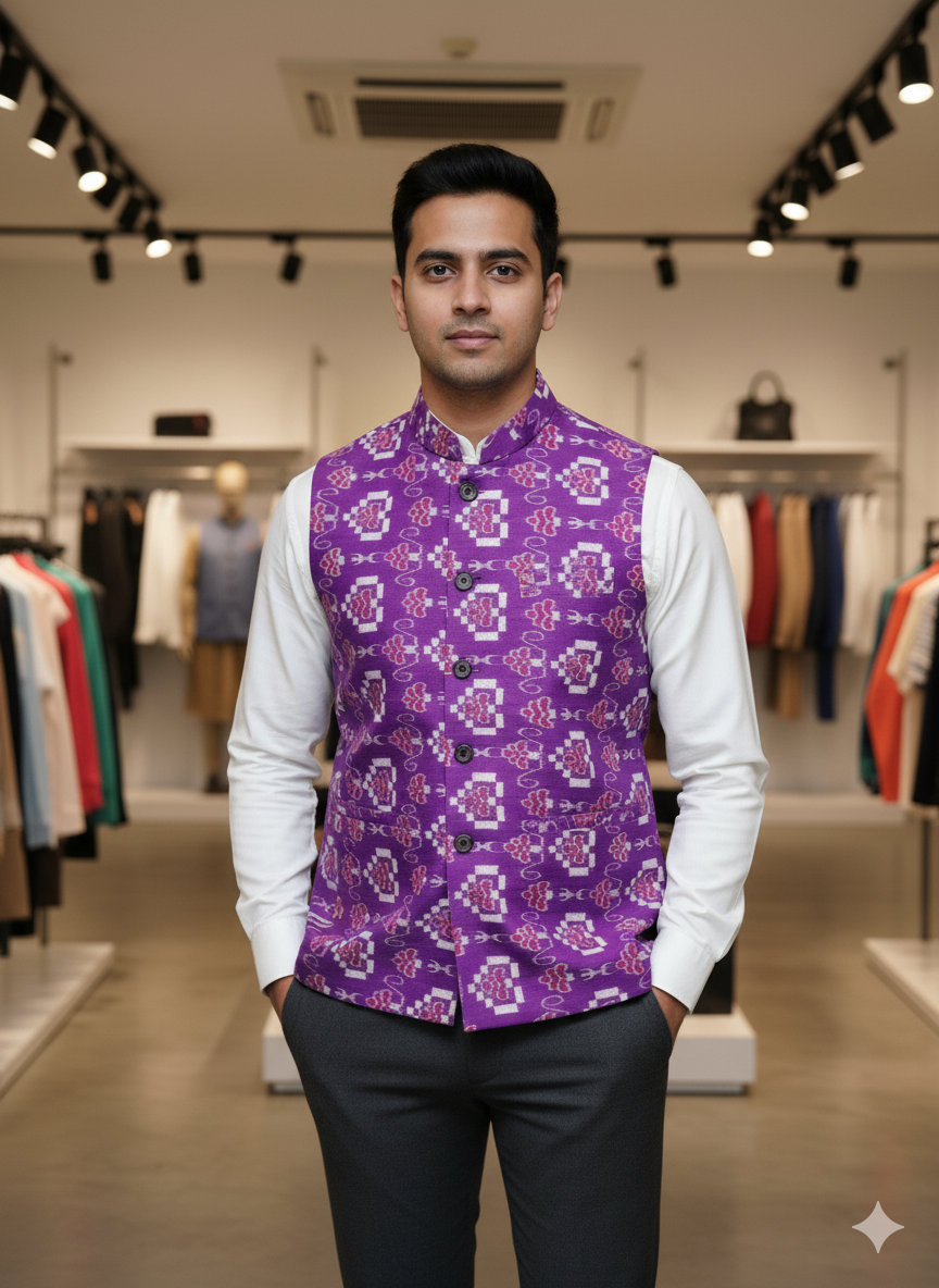 Purple Pasapali And Flower Bandha Men’s Jacket
