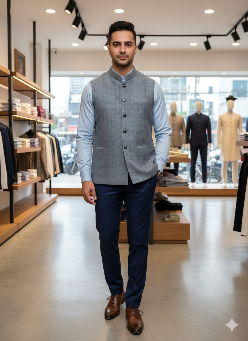 Grey Plain Office Wear Men’s Jacket