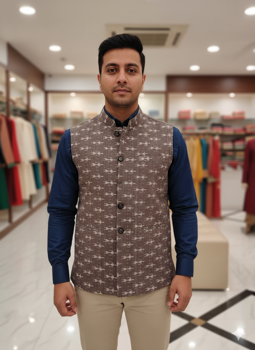 Grey Tribal Design Men’s Half Jacket