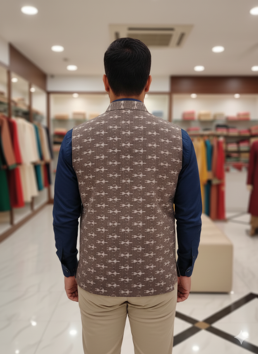 Grey Tribal Design Men’s Half Jacket