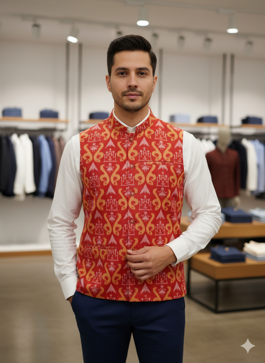 Red Musical Instrument Men’s Half Jacket