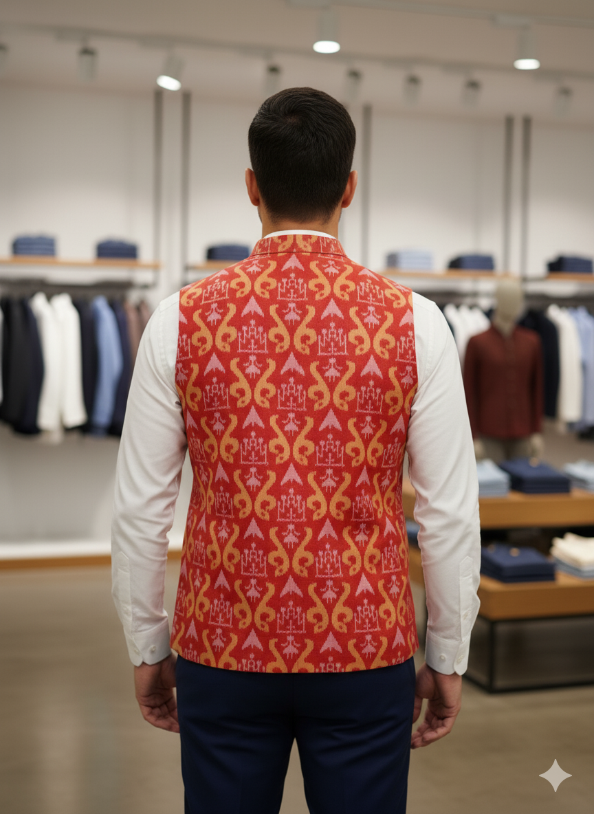Red Musical Instrument Men’s Half Jacket