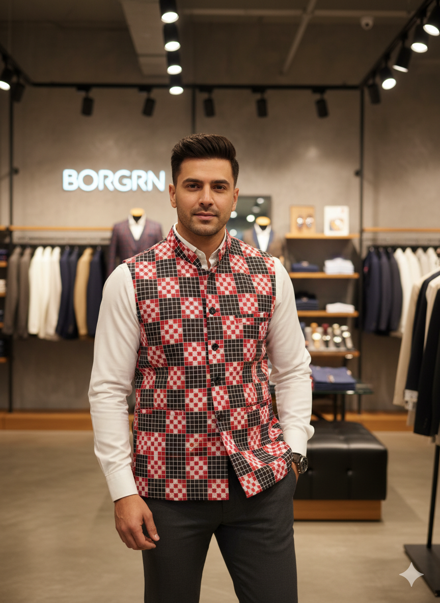 Red Black Square Pasapali Men’s Jacket