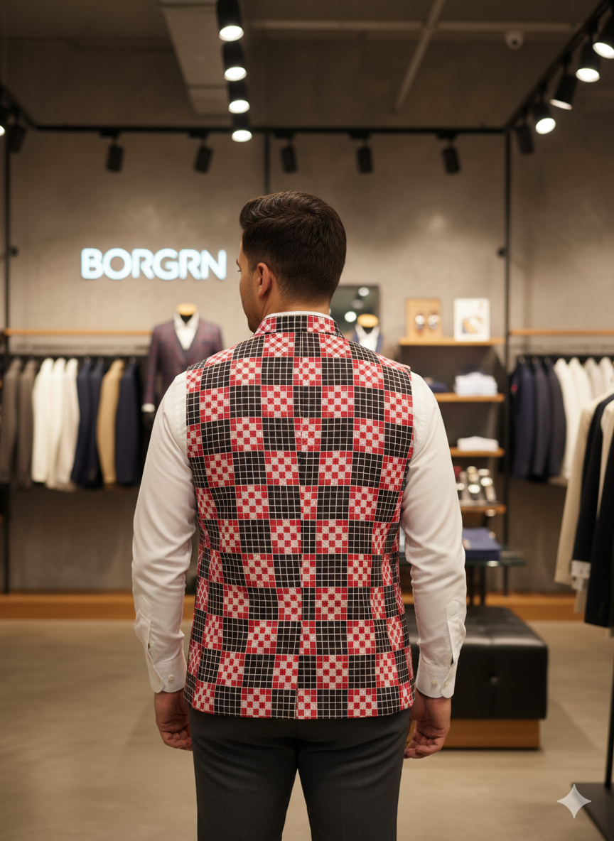 Red Black Square Pasapali Men’s Jacket