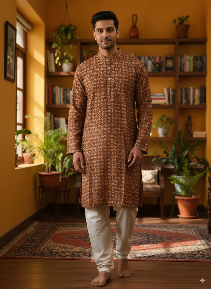 Brown Men's Pure Cotton Handloom Kurta Set – Odisha Weave