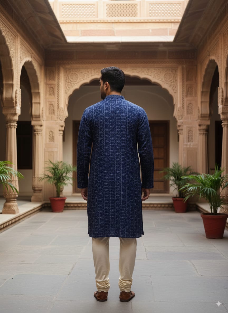 Blue Tribal Men's Pure Cotton Handloom Kurta Set – Odisha Weave
