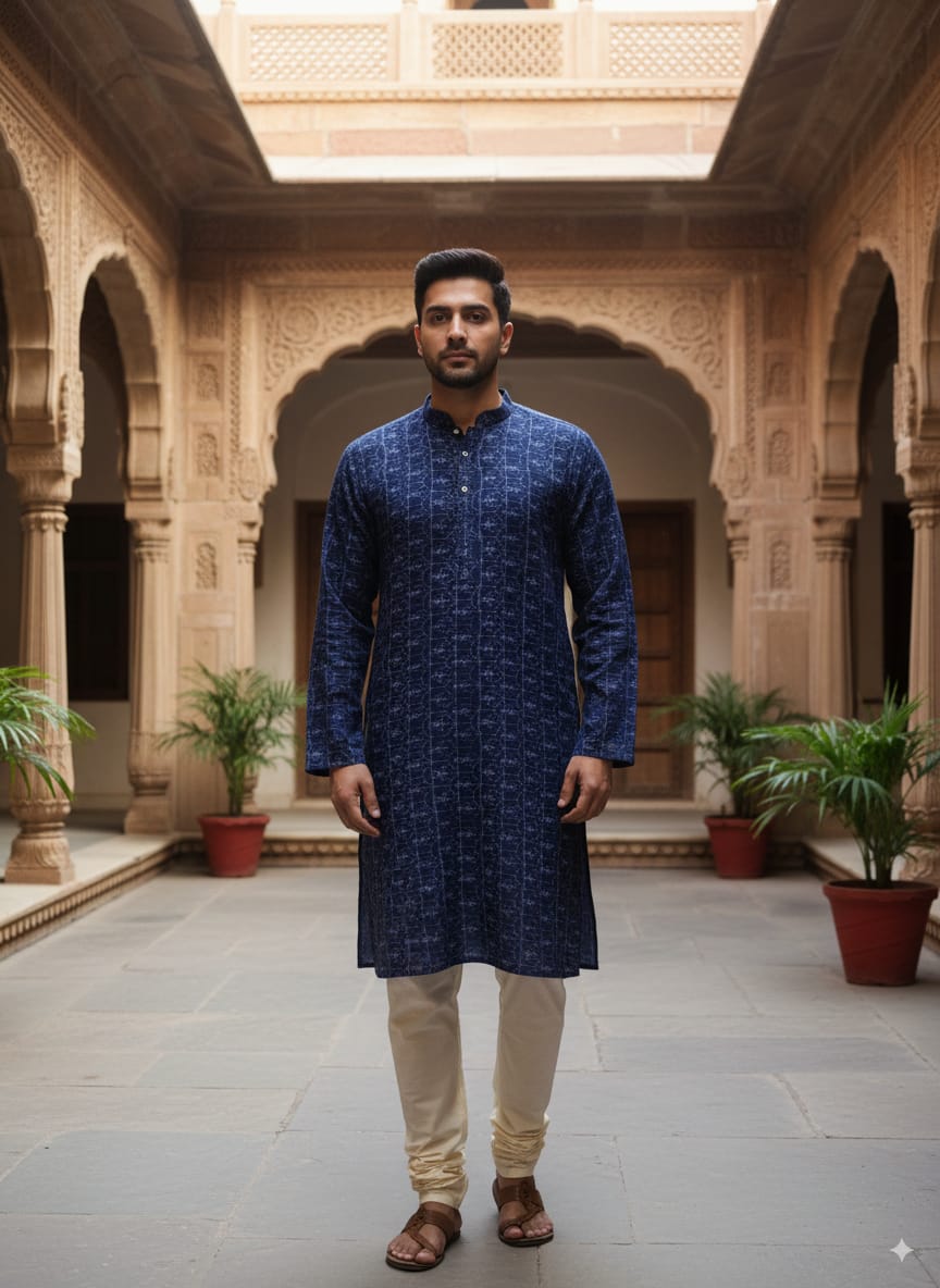 Blue Tribal Men's Pure Cotton Handloom Kurta Set – Odisha Weave
