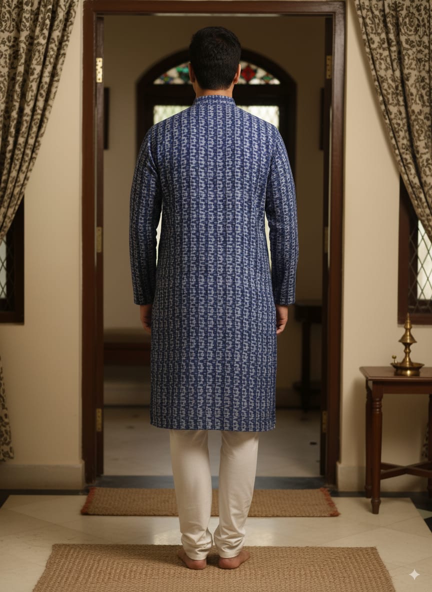 Blue Men's Pure Cotton Handloom Kurta Set – Odisha Weave