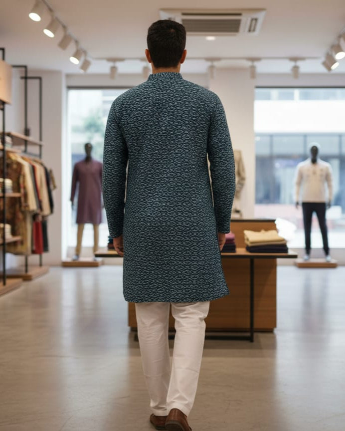Navy Blue Men's Pure Cotton Handloom Kurta Set – Odisha Weave