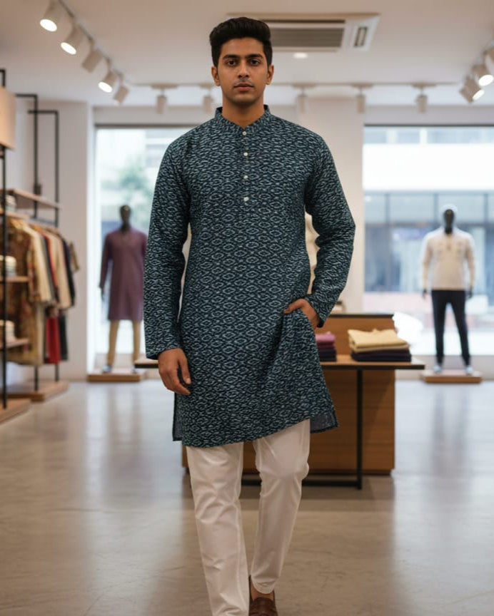 Navy Blue Men's Pure Cotton Handloom Kurta Set – Odisha Weave
