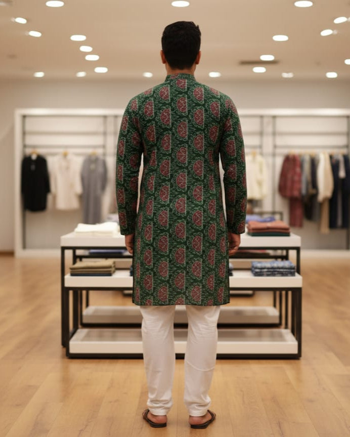 Green Tribal House Ikat Men's Pure Cotton Handloom Kurta Set – Odisha Weave