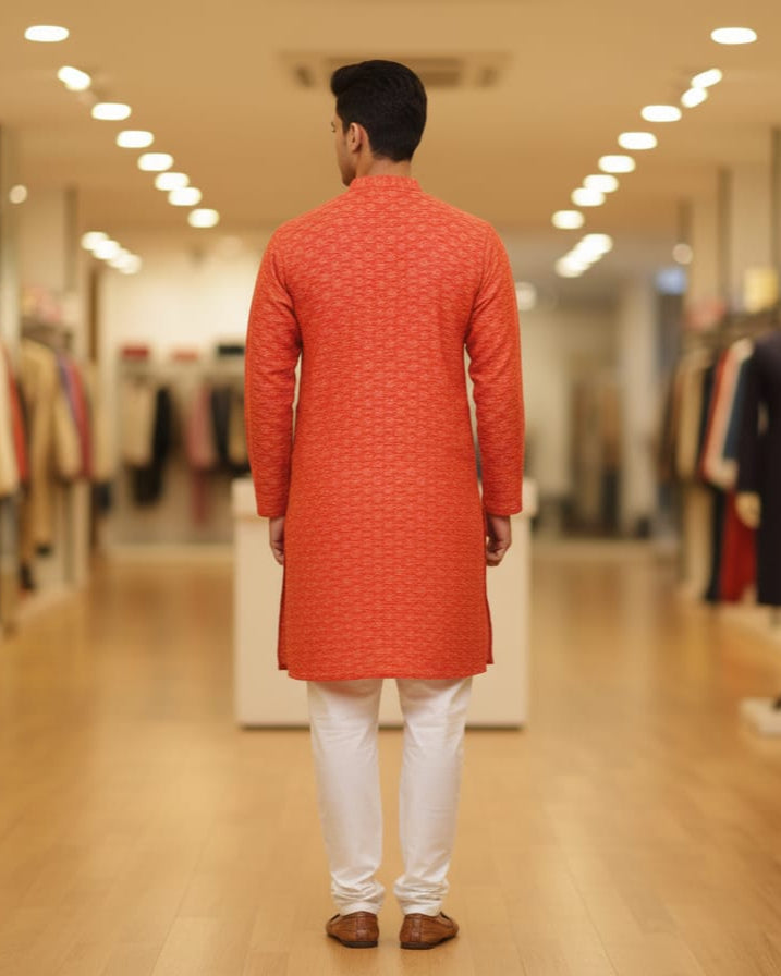 Rust White Men's Pure Cotton Handloom Kurta Set – Odisha Weave