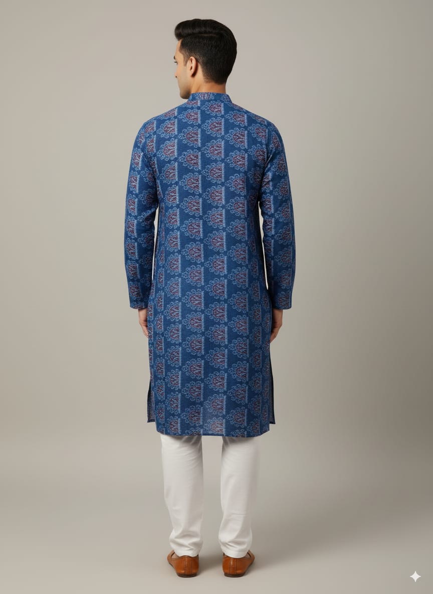 Blue Tribal House Ikat Men's Pure Cotton Handloom Kurta Set – Odisha Weave