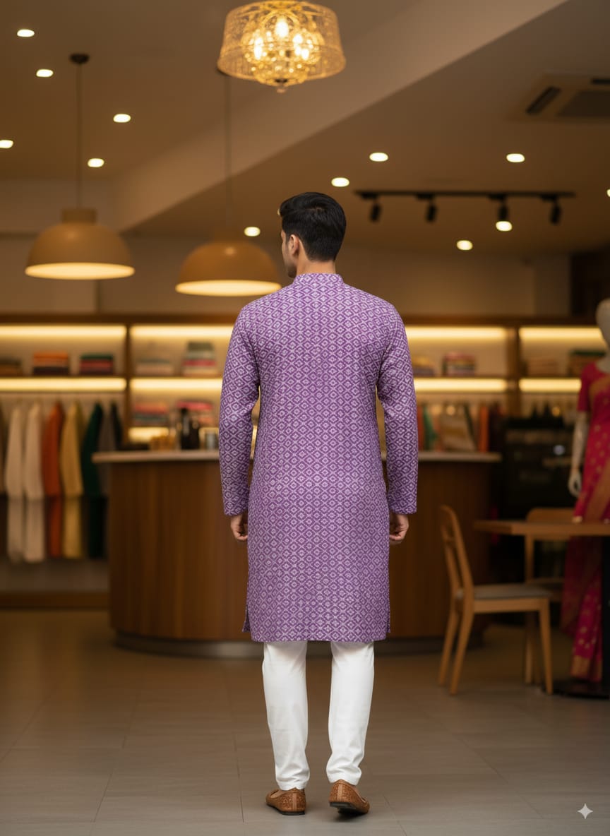 Purple Men's Pure Cotton Handloom Kurta Set – Odisha Weave