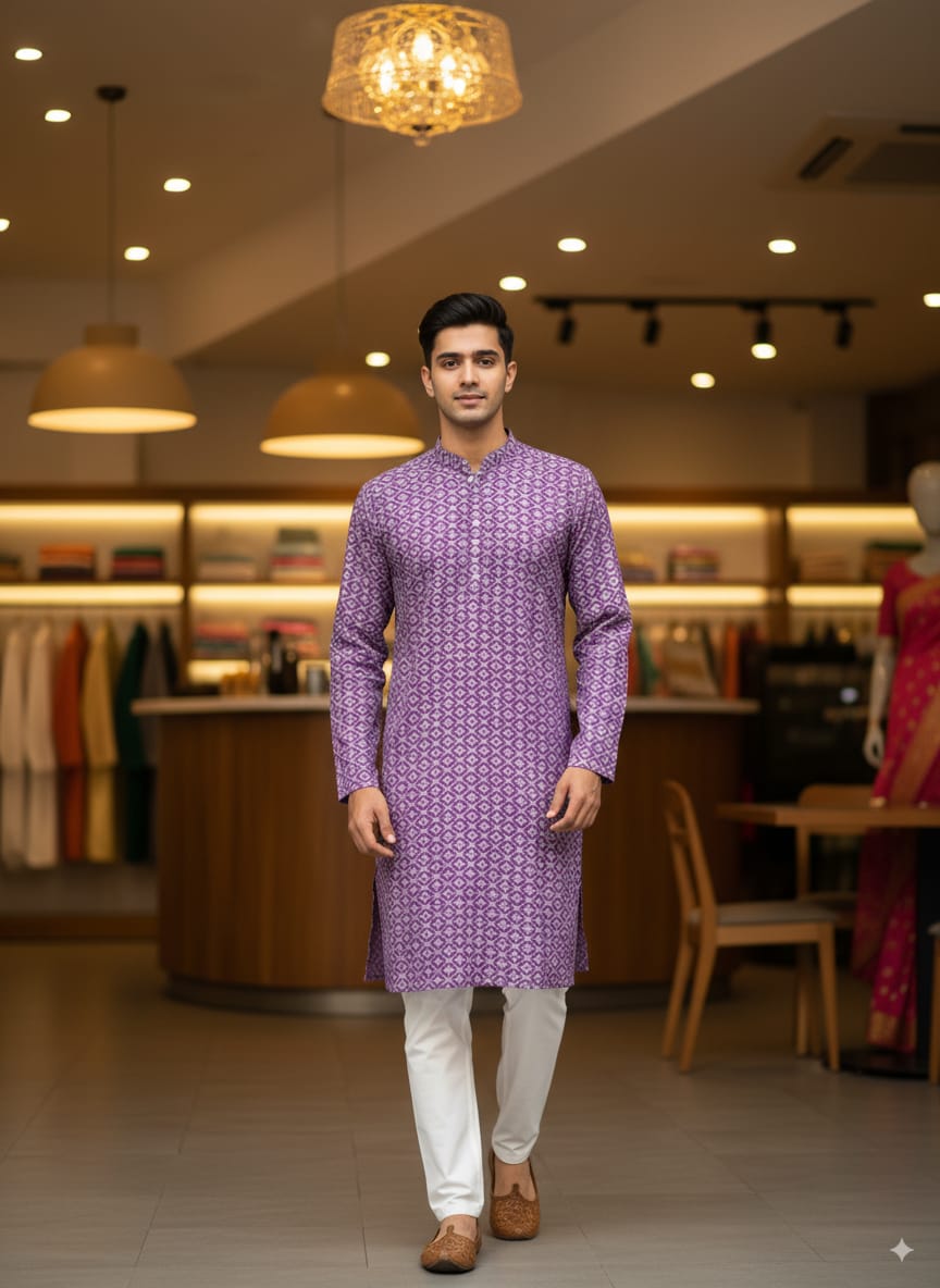 Purple Men's Pure Cotton Handloom Kurta Set – Odisha Weave