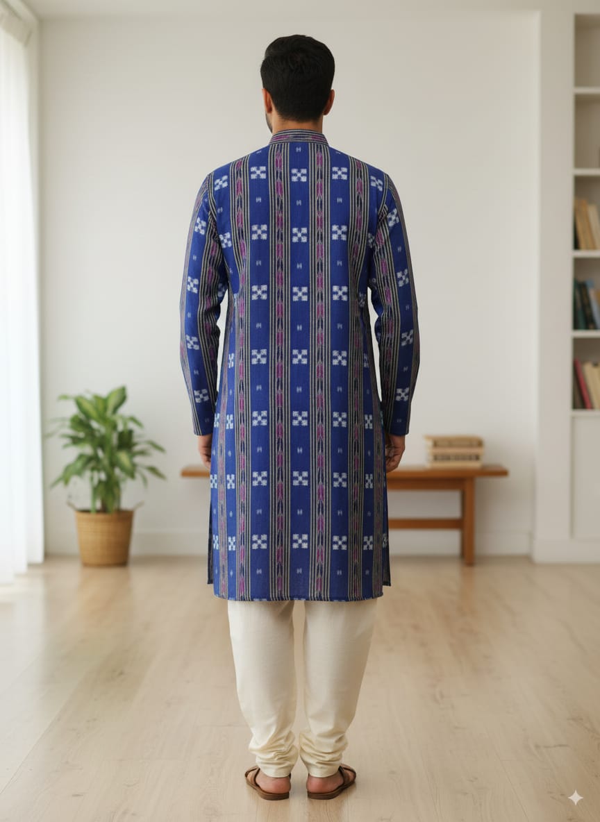 Blue Pasapali Tribal Men's Pure Cotton Handloom Kurta Set – Odisha Weave