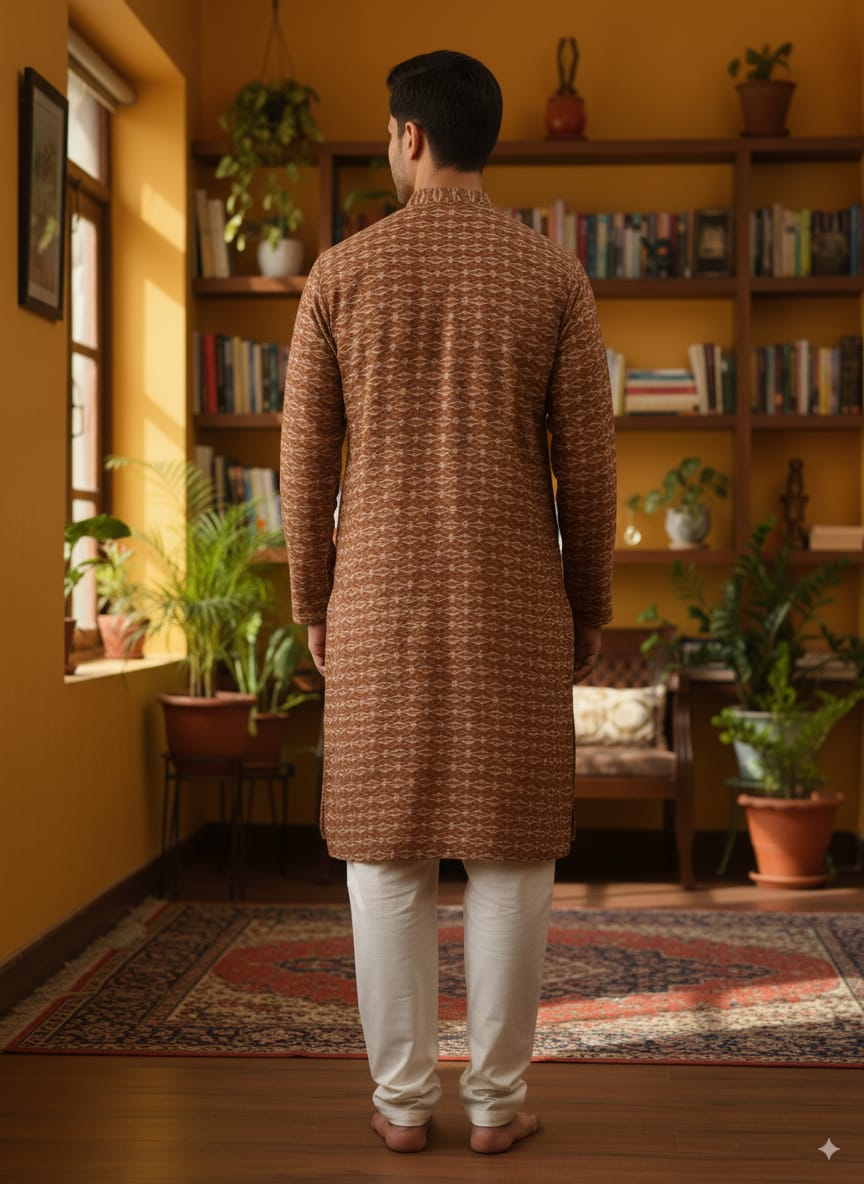 Brown Men's Pure Cotton Handloom Kurta Set – Odisha Weave