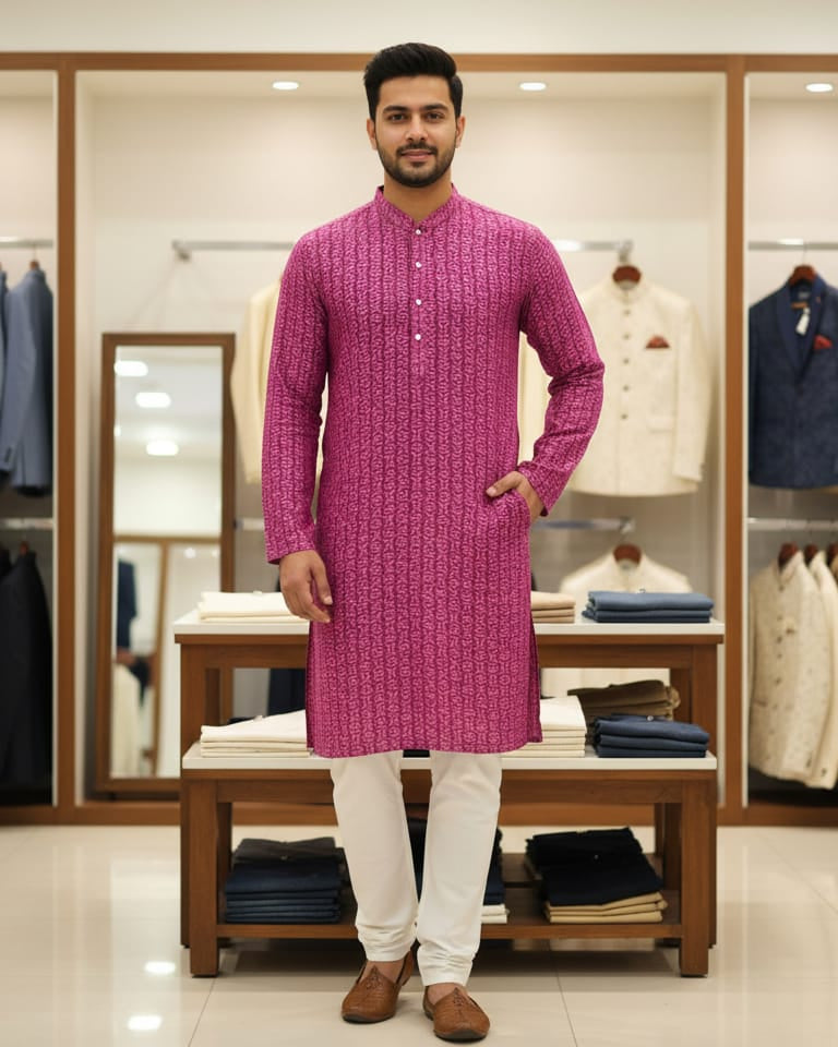 Purple Ikat Men's Pure Cotton Handloom Kurta Set – Odisha Weave