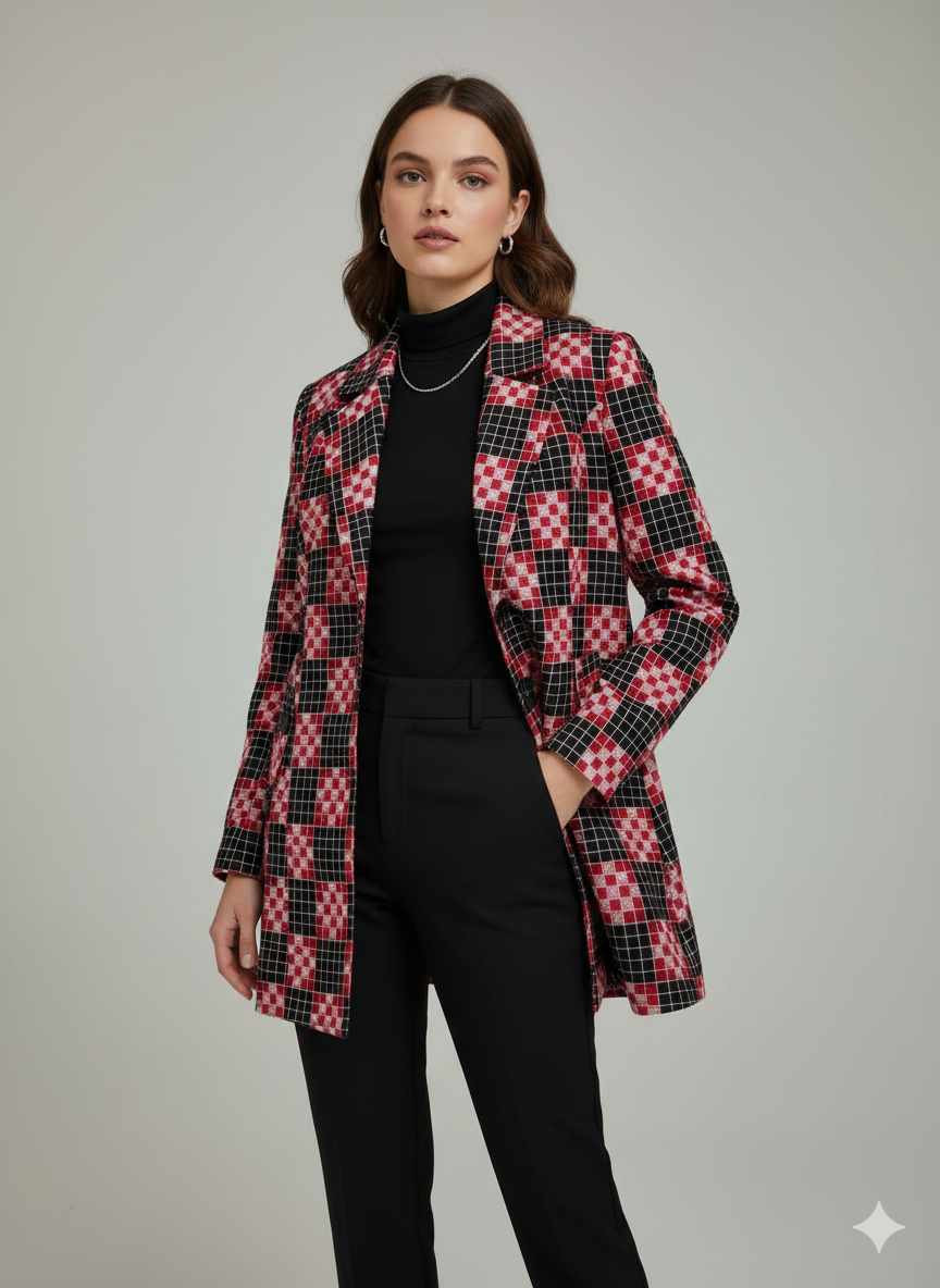 Black Checks Red Pasapali Women’s Blazer
